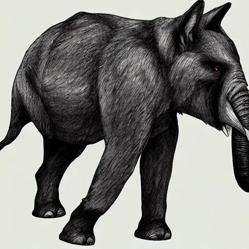 Image similar to a wolf merged with an elephant, photomorph artwork