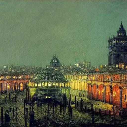 Image similar to peaceful domed city, john atkinson grimshaw