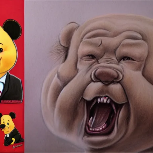 Image similar to hyperrealistic drawing of xin jinping as winning the pooh, portrait drawing by leng jun