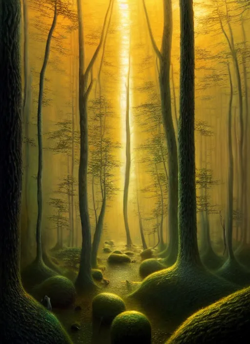 Prompt: a hyper - detailed 3 d render like a oil painting of the the 4 d multidimensional forest in the golden light of dawn, surrealism!!!!! surreal concept art, lifelike, photorealistic, digital painting, aesthetic, smooth, sharp focus, artstation hd, by greg rutkowski, chris tulloch mccabe, valentina remenar and asher duran,