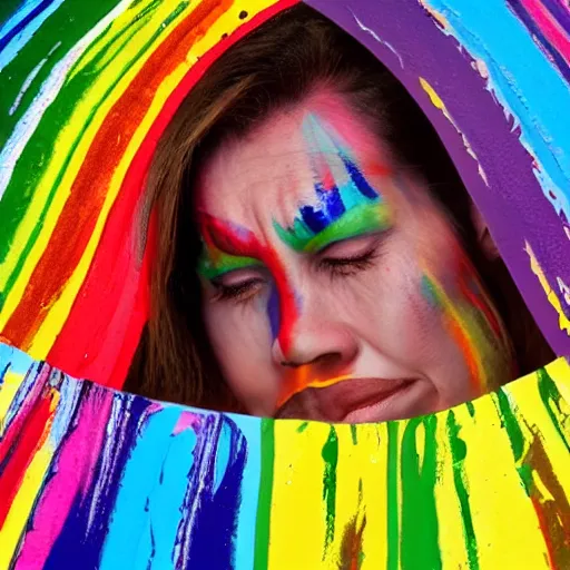 Prompt: woman crying rainbow paint