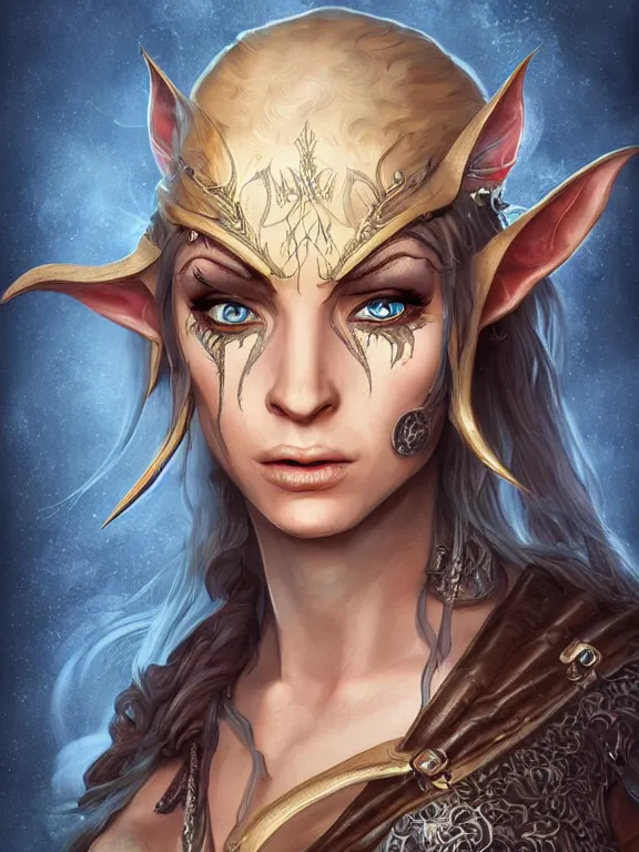 Image similar to portrait of a female elven pirate, character design, correct anatomy, concept art, digital illustration, ray tracing, ultra detailed, fantasy, soft lighting, intricate and highly detailed, coloured with lots of colour, pose, fantasy, sharp focus,