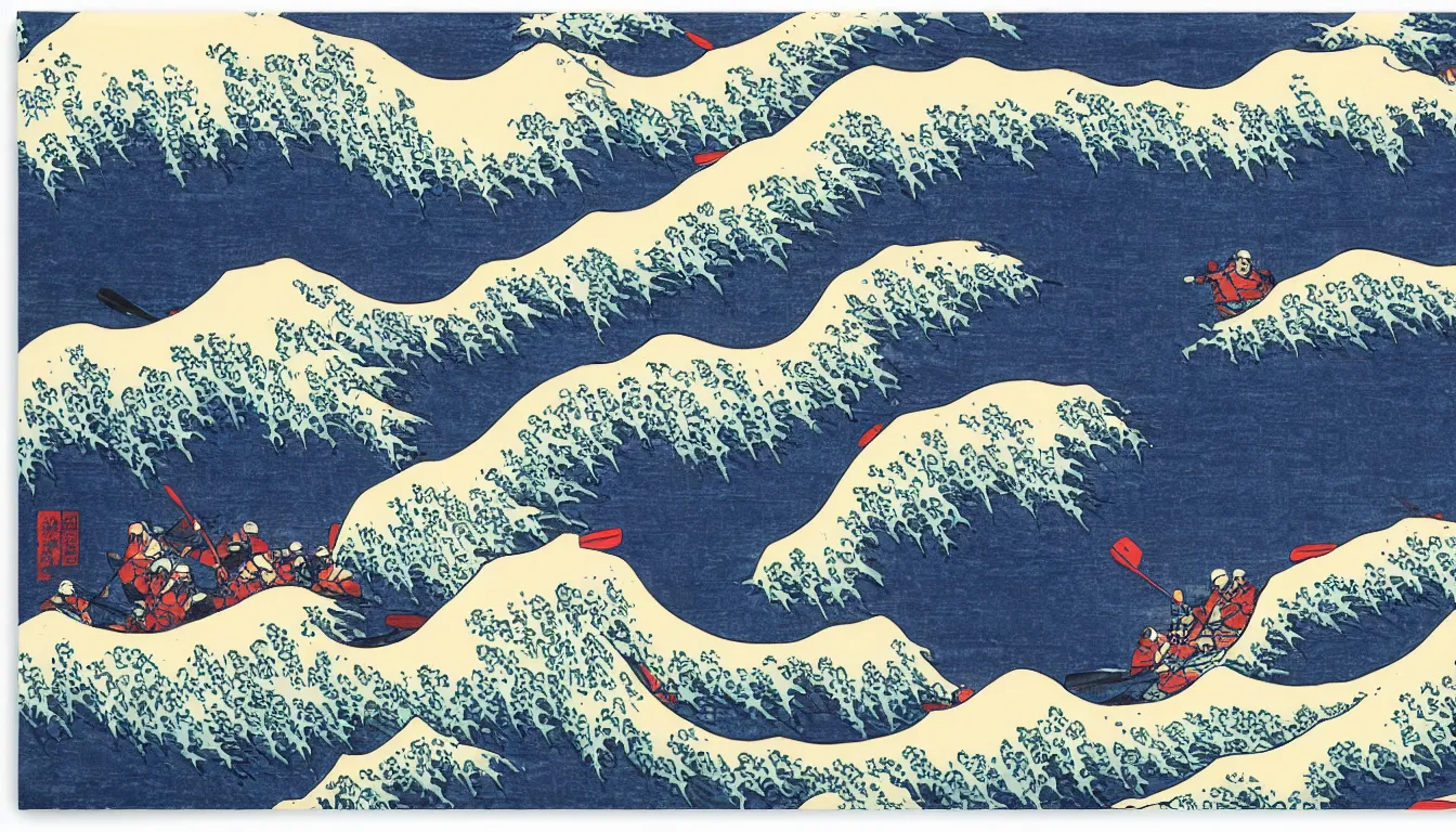 Image similar to river rafting over great wave by hokusai