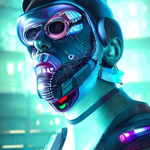 Prompt: cyberpunk cyborg, super detailed, 8k, colorful palette, realistic, Artstation, 3D, Unreal Engine 5