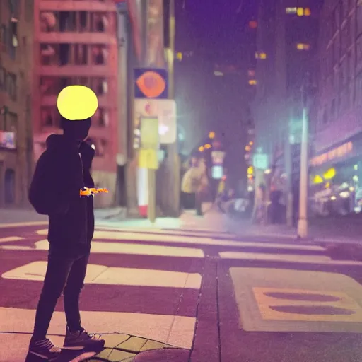 Image similar to digital art of Casper of a Halloween ghost smoking a cigarette on NYC sidewalk, city lights, trending on artstation, 8k, 4k, volumetric lighting, lighthearted, cinematic composition, hd, fun