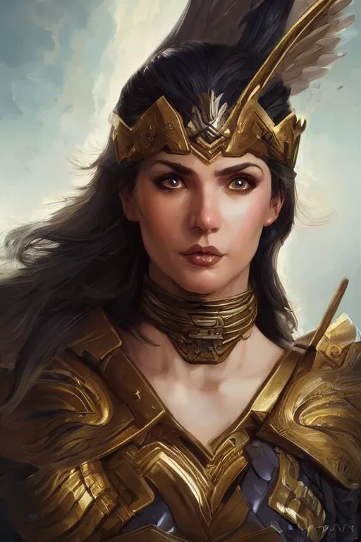 Image similar to amazon valkyrie athena, d & d, fantasy, portrait, highly detailed, headshot, digital painting, trending on artstation, concept art, sharp focus, illustration, art by artgerm and greg rutkowski and magali villeneuve