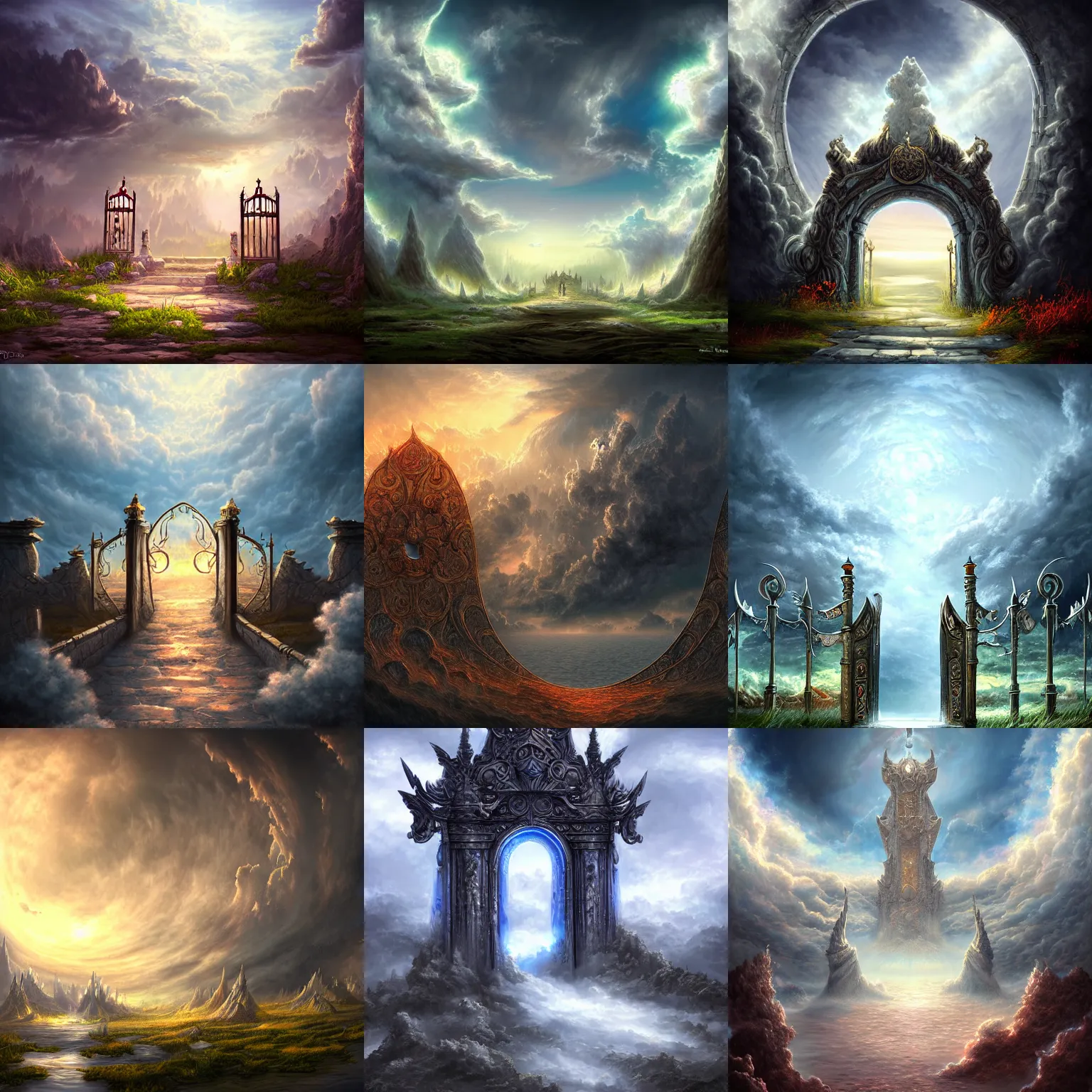 Prompt: The gate to the eternal kingdom of clouds, fantasy, digital art, HD, detailed.