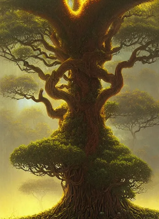 Prompt: ayahuma tree looking like an ent, art by christophe vacher