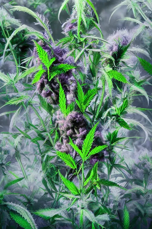 Image similar to the infinite arts of the weed buds by mia brownell, very detailed, maximalism, ambient occlusion, volumetric light, atmospheric haze, hyper realism, futuristic but colorful shading, cinematic composition, realistic render, photography, wide shot