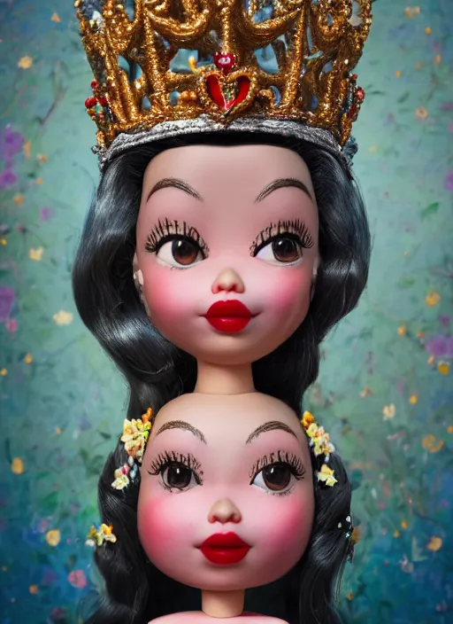 Prompt: closeup face profile portrait of tin toy sylvia sims as a fairytale princess wearing a crown eating cakes, bikini, depth of field, zeiss lens, detailed, symmetrical, centered, fashion photoshoot, by nicoletta ceccoli, mark ryden, lostfish, breathtaking, 8 k resolution, extremely detailed, beautiful, establishing shot, artistic, hyperrealistic, octane render