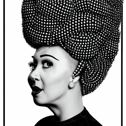 Image similar to symmetrical human portrait of marge simpson with beehive hairdo, grainy high contrast black and white photography photo print ilford warm tone