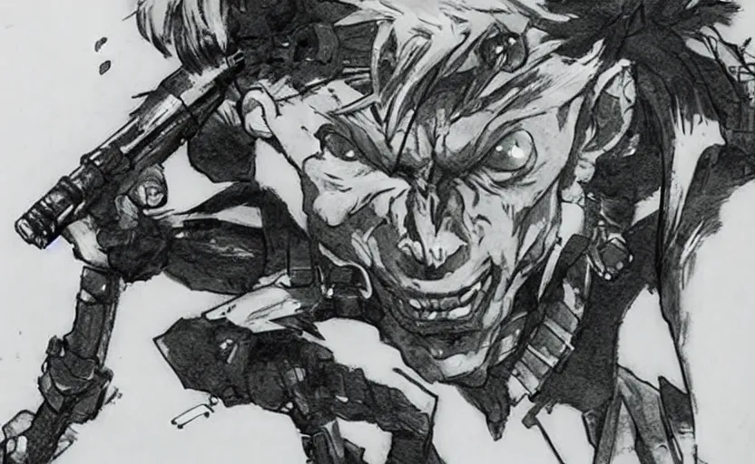 Image similar to yoji shinkawa drawing of gollum as solid snake, metal gear solid