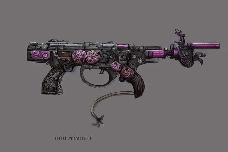 Image similar to a girl's gun made by pink fur, steampunk, hyperdetailed, artstation