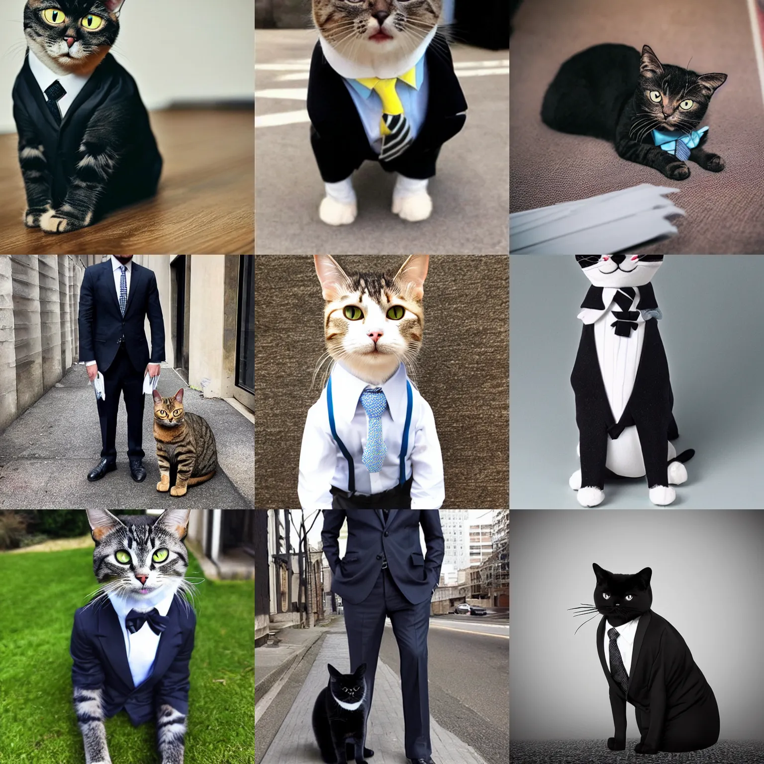 Prompt: cat wearing a suit and tie