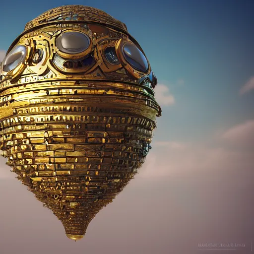 Image similar to enormous flying city in a faberge egg, sky, steampunk, fantasy art, masterpiece, octane render