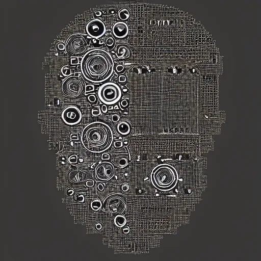 Prompt: portrait of a head made of gears and electronic components
