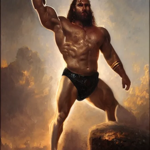 Prompt: handsome portrait of a spartan guy bodybuilder posing, war hero, wrestling singlet, radiant light, caustics, by gaston bussiere, bayard wu, greg rutkowski, giger, maxim verehin