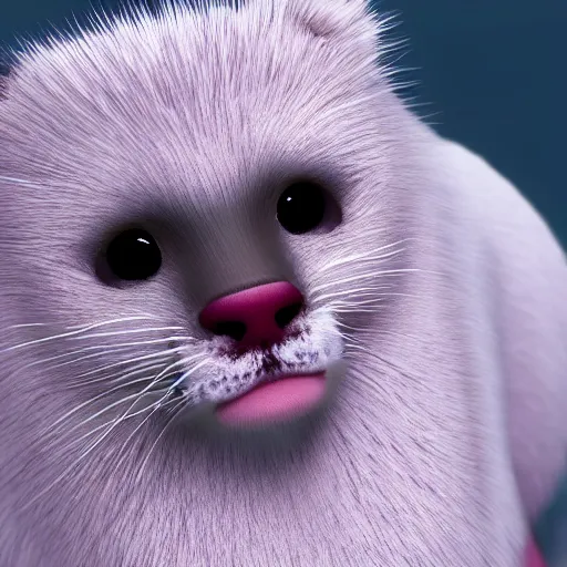 Prompt: white mink with pink bacterial necklace , unreal engine, starring at camera, matte background, high symmetry, 8k
