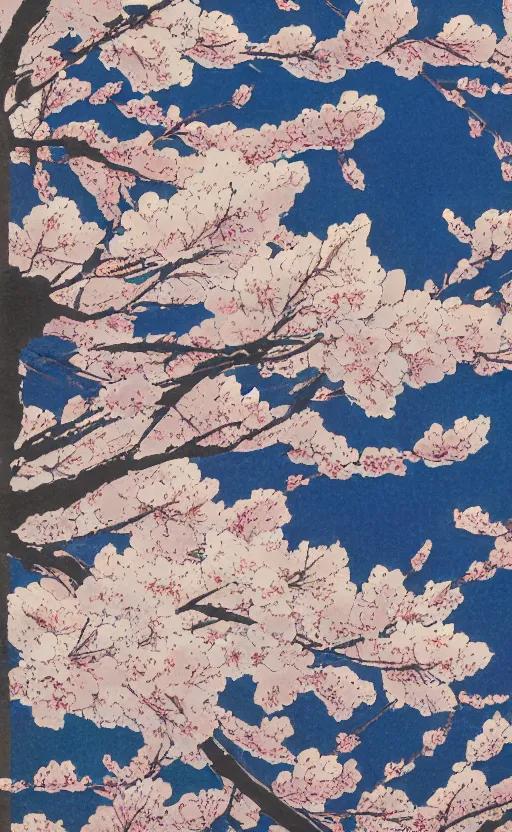 Image similar to by akio watanabe, manga art, blossoming sakura petals and white sky, trading card front, sun in the background