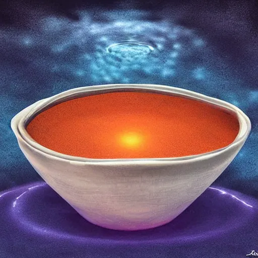 Image similar to a portal to a new dimension, in a soup bowl, digital art, beautiful,