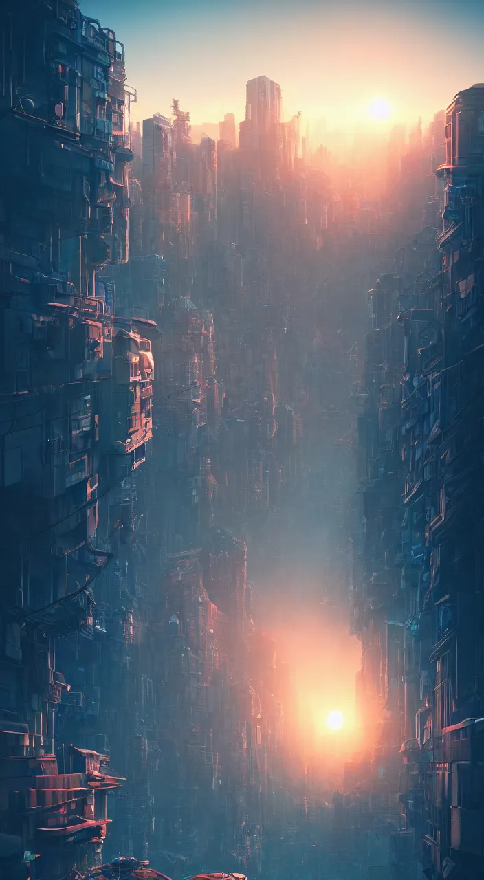 Image similar to facing the desperate and endless call of the void, modern cityscape, beautiful sunset, unreal 5 render, vivid colors, high detail, studio ghibli, digital art, octane render, beautiful composition, trending on artstation, award - winning photograph, masterpiece