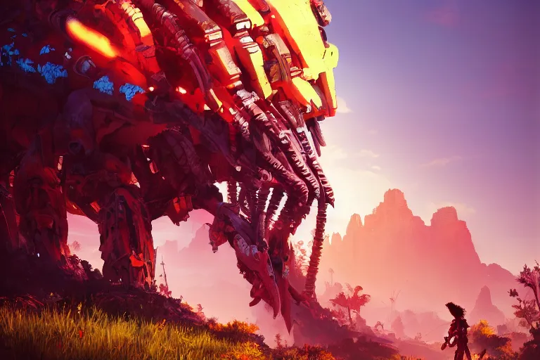 Image similar to scorcher machine creature robot of horizon forbidden west horizon zero dawn radiating a glowing aura global illumination ray tracing hdr fanart arstation by ian pesty and alena aenami artworks in 4 k