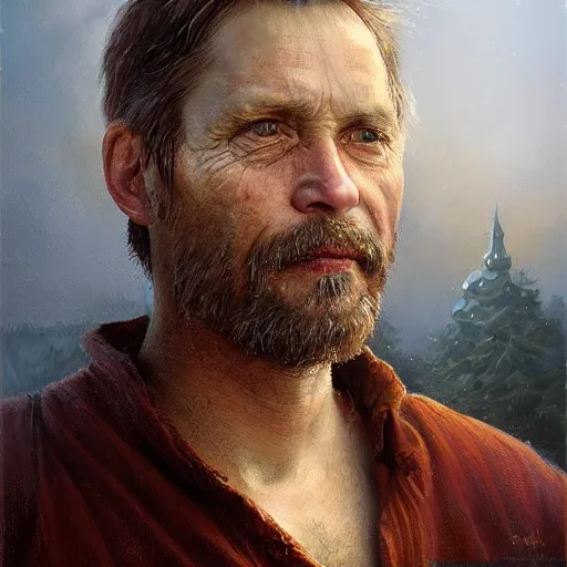 Image similar to portrait of a latvian man ( 4 0 ) from latvia in 2 0 2 1, an oil painting by ross tran and thomas kincade