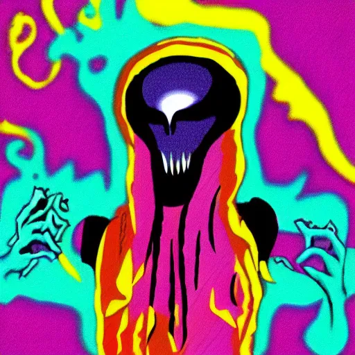 Image similar to ghostface from Scream (1996 film) in the style of Lisa Frank