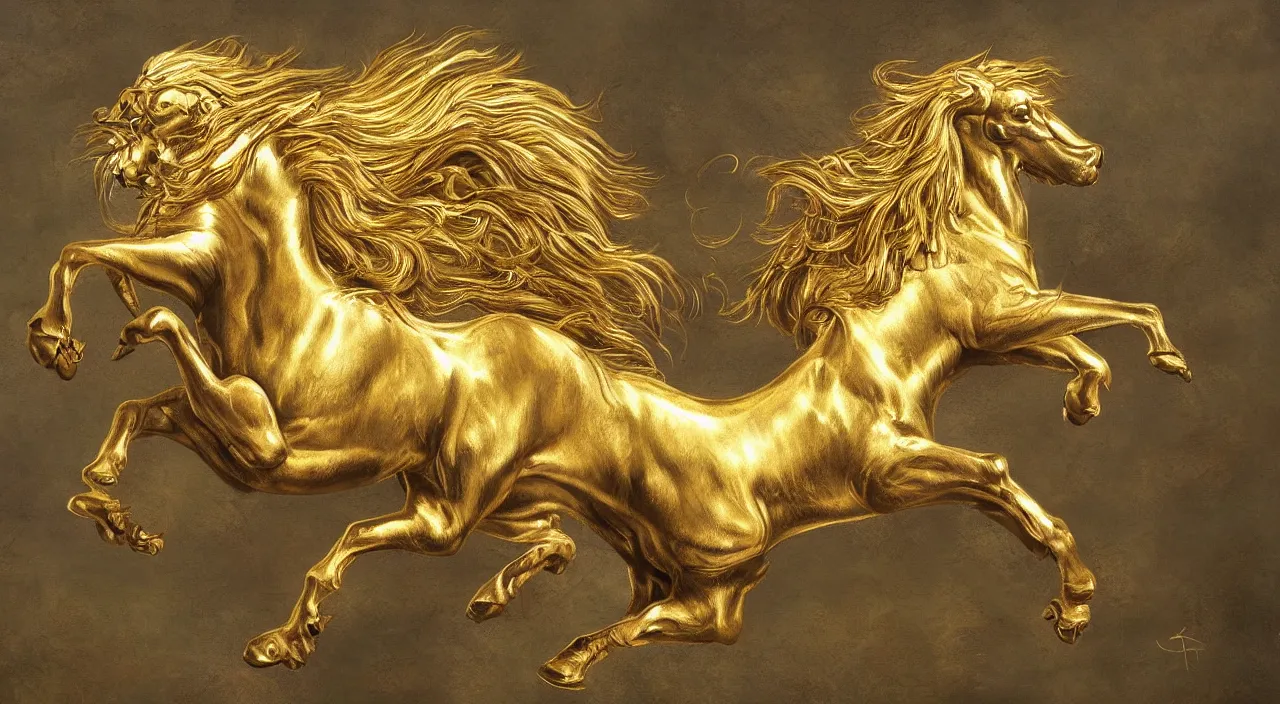 Image similar to a beautiful golden pegasus, realistic, detailed, painting