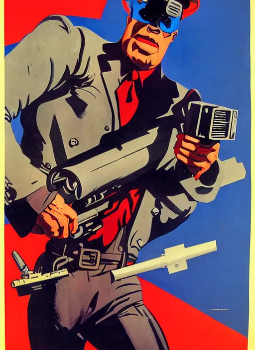 Image similar to american propaganda poster. cyberpunk heavy weapons guy. portrait by jean giraud and anton otto fischer and john philip falter and will eisner and gil elvgren