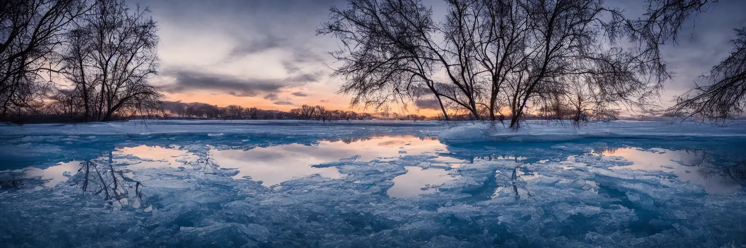 Image similar to amazing landscape photo of A gigantic monster trapped under the ice transparent frozen lake at sunset beautiful dramatic lighting