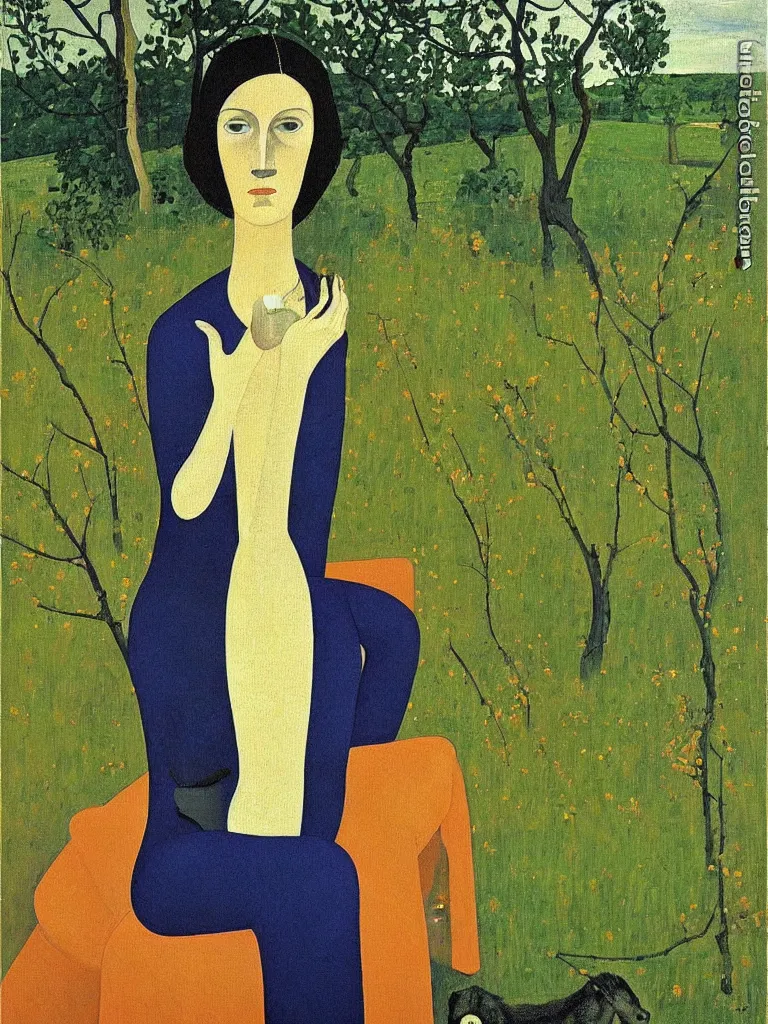 Prompt: a painted portrait of a women outdoors by felice casorati, aesthetically pleasing and harmonious colors, expressionism