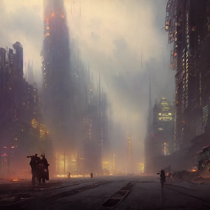 Image similar to a beautiful oil painting of a cyberpunk city on the wasteland by ivan aivazovsky and greg rutkowski and james gurney and frank lloyd and sung choi and monet, in style of impressionnisme. hyper detailed, sharp focus, soft light. unreal engine 5 lumen. ray tracing. trending on artstation. oil on canvas