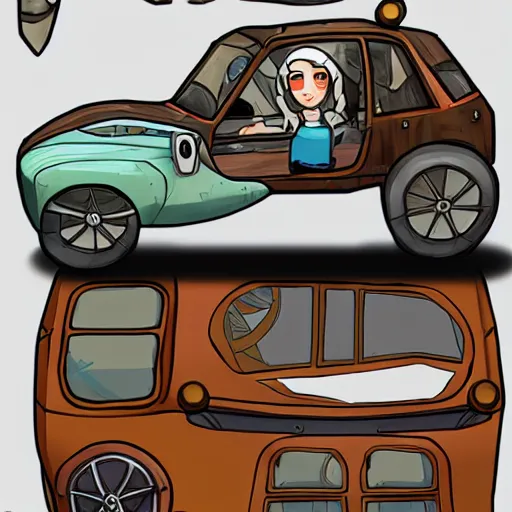 Image similar to deponia art style car concept