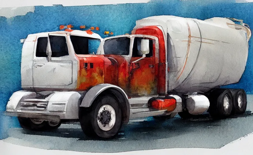 Prompt: concept art of a fuel truck, pinterest, artstation trending, behance, watercolor, by coby whitmore, silver, laser light,