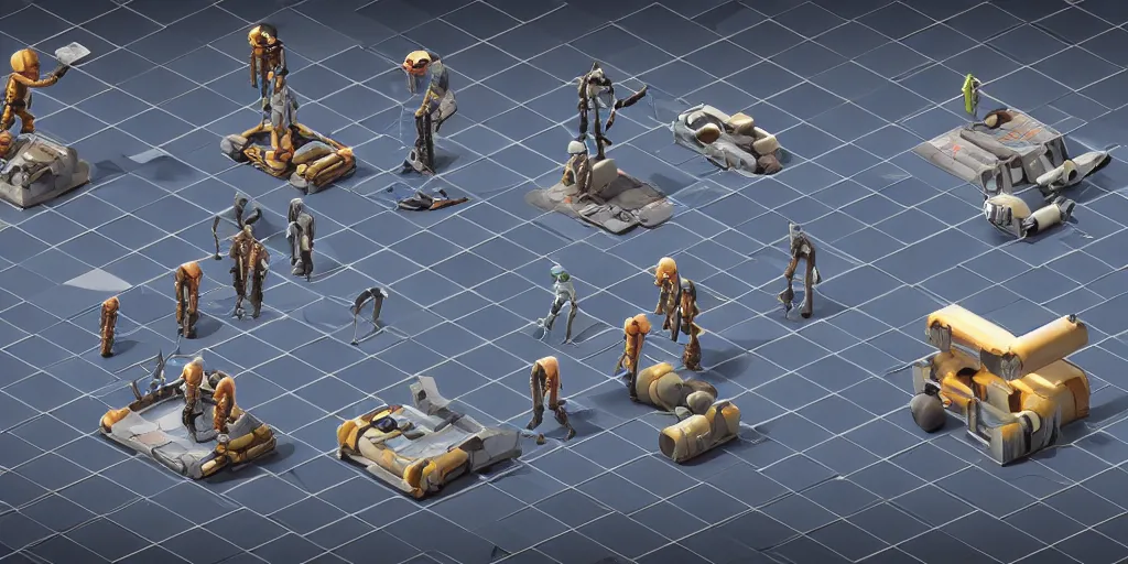 Image similar to Isometric 3d octane render of droid pieces