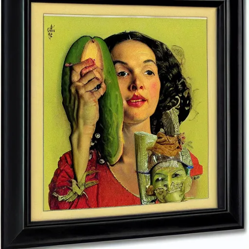 Prompt: frontal portrait of an avocado priestess, by norman rockwell