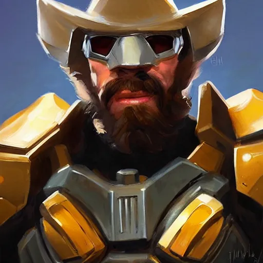 Image similar to greg manchess portrait painting of armored chuck norris as overwatch character, medium shot, asymmetrical, profile picture, organic painting, sunny day, matte painting, bold shapes, hard edges, street art, trending on artstation, by huang guangjian and gil elvgren and sachin teng