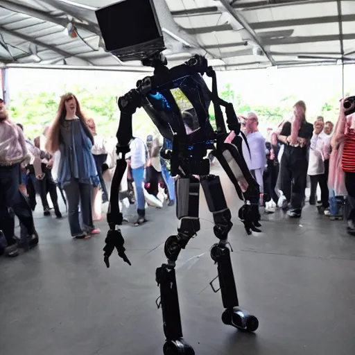 Image similar to boston dynamics humanoid robot dancing. dslr photo. press release