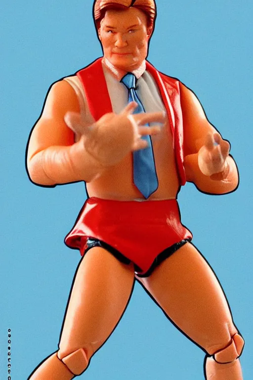 Image similar to detailed illustration, conan o'brien as a 1 9 8 0 s wrestling action figure