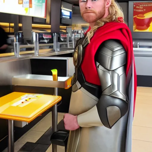 Image similar to thor working in mcdonalds