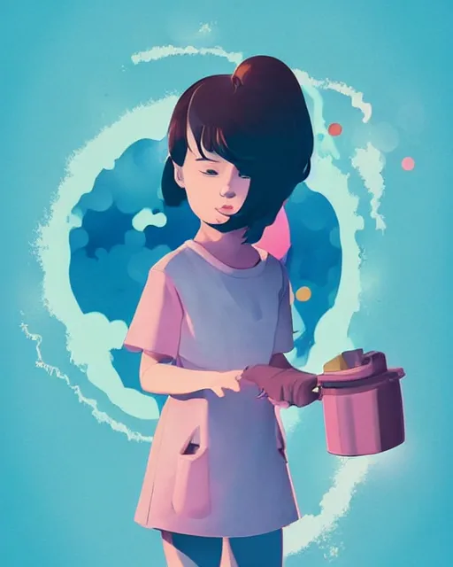 Image similar to a little girl is doing a science experiment. clean cel shaded vector art. minimalist illustration art by lois van baarle, artgerm, helen huang, petros afshar by makoto shinkai and ilya kuvshinov, rossdraws