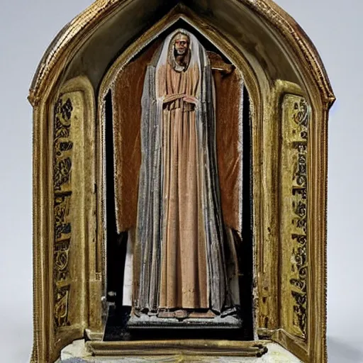 Image similar to the enshrined remains of st. valerius, mummified corpse, saint, detailled, heavyly ornamented, national geography