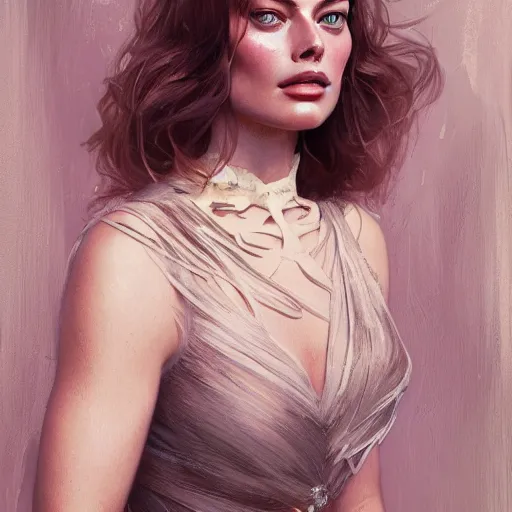 Image similar to A full portrait of Margot Robbie, intricate, elegant, highly detailed, digital painting, artstation, concept art, smooth, sharp focus, illustration, art by Krenz Cushart and bouguerea and alphonse mucha