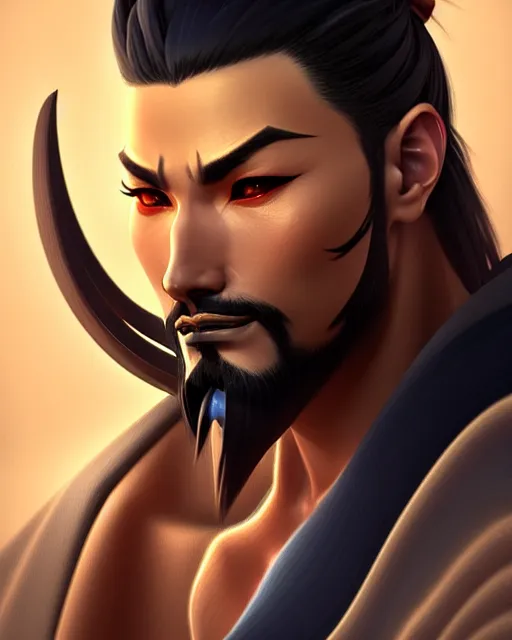 Prompt: hanzo from overwatch, character portrait, portrait, close up, highly detailed, intricate detail, amazing detail, sharp focus, vintage fantasy art, vintage sci - fi art, radiant light, caustics, by boris vallejo