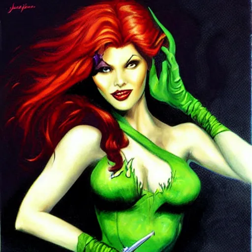 Prompt: poison ivy from batman, painting by Julie Bell