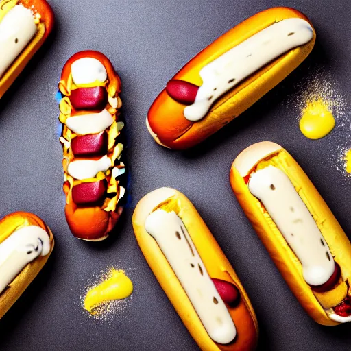 Image similar to commercial photo of a hot dog ice cream, mustard, ketchup,