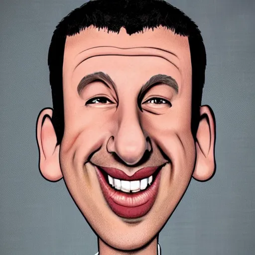 Image similar to a caricature drawing of adam sandler