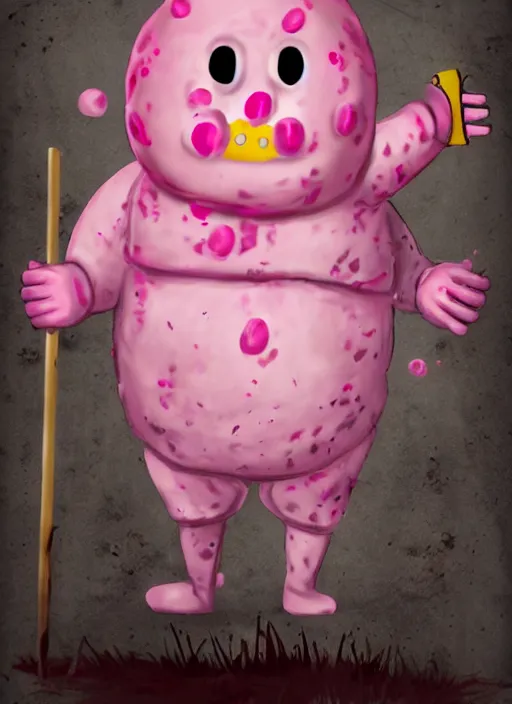 Image similar to Mr Blobby as a Dead by Daylight killer, character portrait