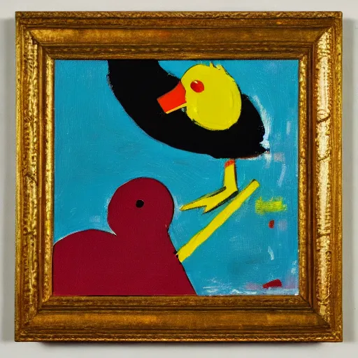 Prompt: a duck on the prowl oil painting john hoyland
